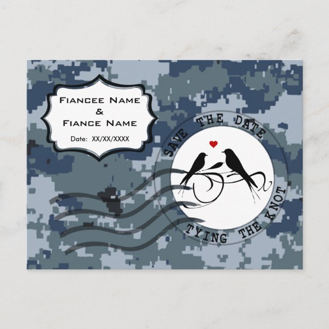 USN Navy Save the Date and Love Birds Announcement Postcard (Front)