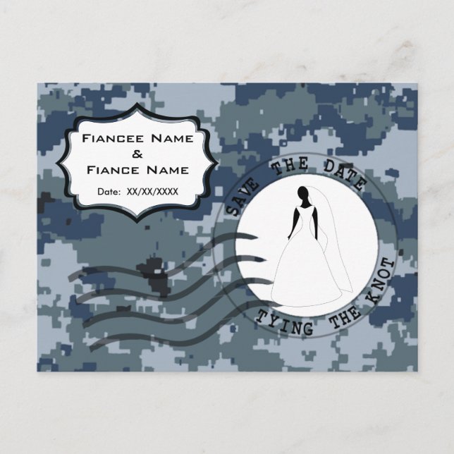 USN Navy Save the Date & Bride Announcement Postcard (Front)