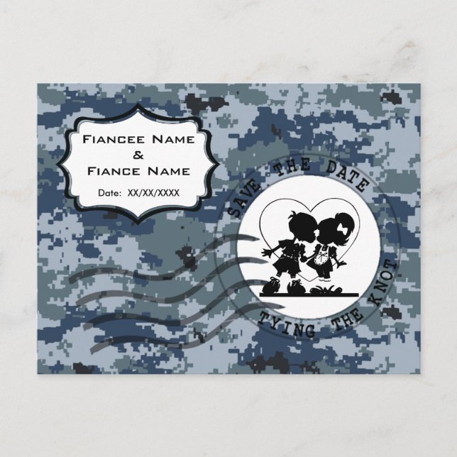 USN Navy Save the Date & Couple Announcement Postcard (Front)