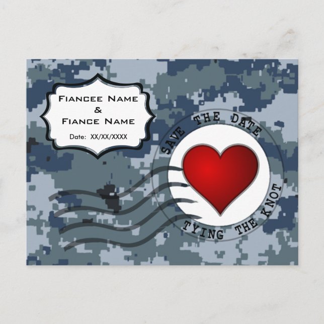 USN Navy Save the Date & Heart Announcement Postcard (Front)