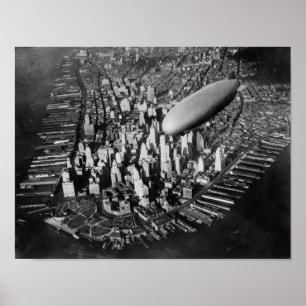 USS Akron Flying Over New York City - Circa 1932 Poster