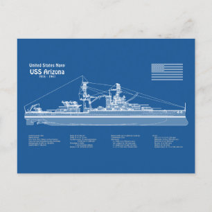 USS Arizona - Ship Blueprint Plans ABD Postcard