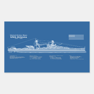 USS Arizona - Ship Blueprint Plans ABD Rectangular Sticker