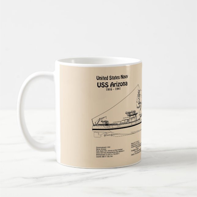 USS Arizona - Ship Blueprint Plans SD Coffee Mug (Left)