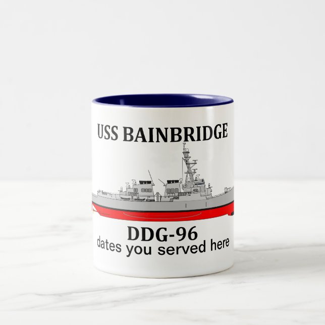 USS Bainbridge, DDG-96, customisable dates served Two-Tone Coffee Mug (Center)