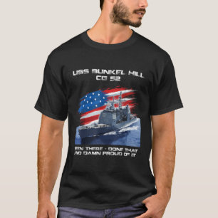 USS Bunker Hill CG 52 Class Cruiser American Flag  T-Shirt