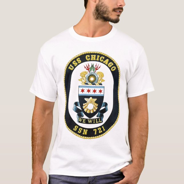USS Chicago Coat of Arms t shirt (Front)