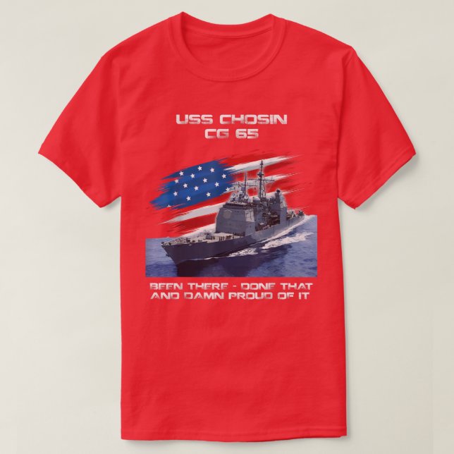 USS Chosin CG65 Class Cruiser American Flag Vetera T-Shirt (Design Front)