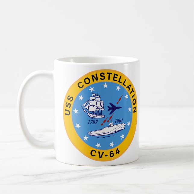 USS Constellation CV-64 Aircraft Carrier Insignia Coffee Mug (Left)