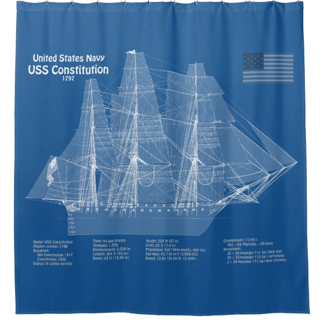 USS Constitution - Ship Blueprint Plans ABD Shower Curtain (Front)