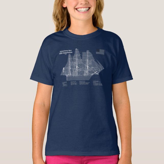 USS Constitution - Ship Blueprint Plans ABD T-Shirt (Front)