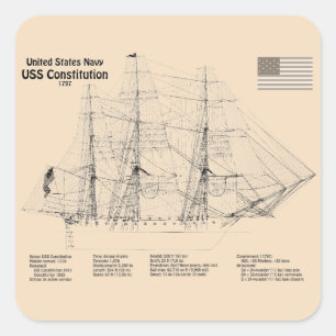 USS Constitution - Ship Blueprint Plans SD Square Sticker