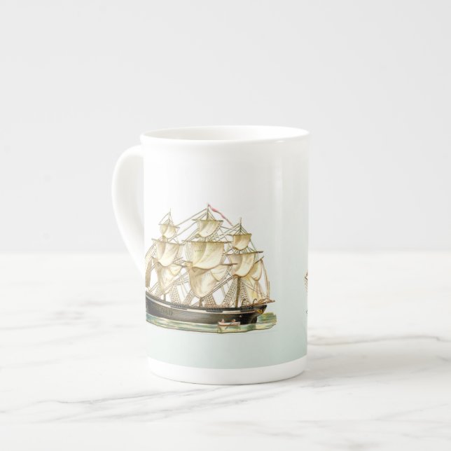 USS Dad Vintage Tall Ship Bone China Mug (Front Left)