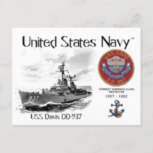 USS DAVIS DD-937 DESTROYER - POSTCARD