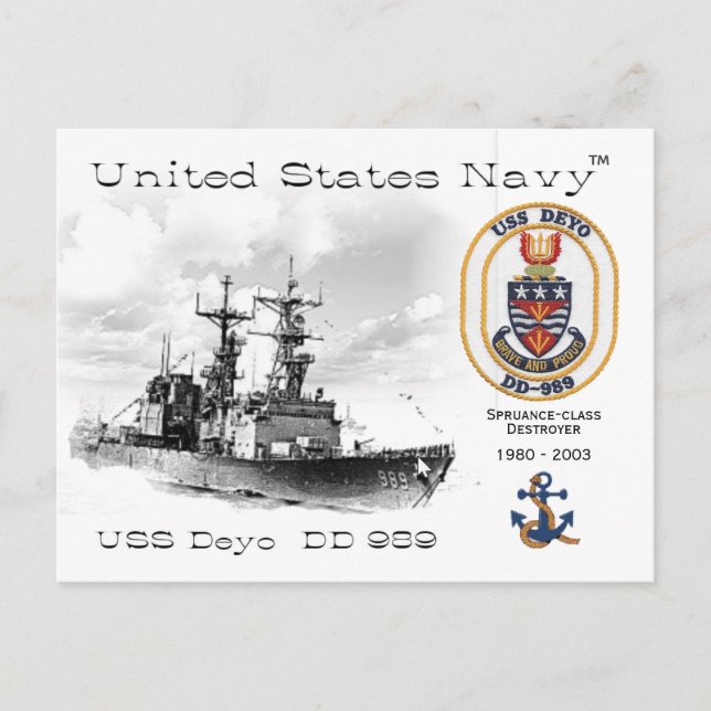 USS DEYO DD-989 DESTROYER -     POSTCARD (Front)