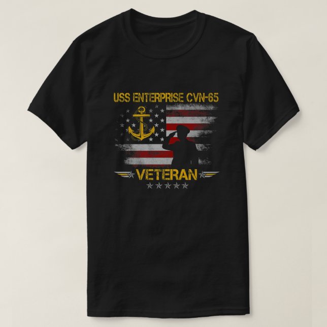 USS Enterprise CVN-65 Aircraft Carrier Veteran Fla T-Shirt (Design Front)