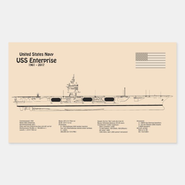 USS Enterprise - Ship Blueprint Plans SD Rectangular Sticker (Front)