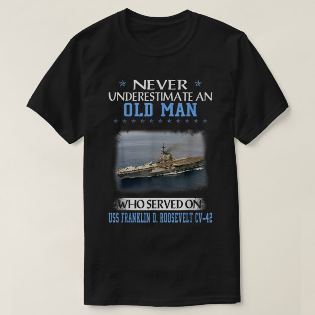 USS Franklin D Roosevelt CV42 Aircraft Carrier Vet T-Shirt (Design Front)