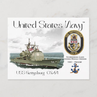 USS GETTYSBURG CG-64 GUIDED MISSILE CRUISER POSTCARD