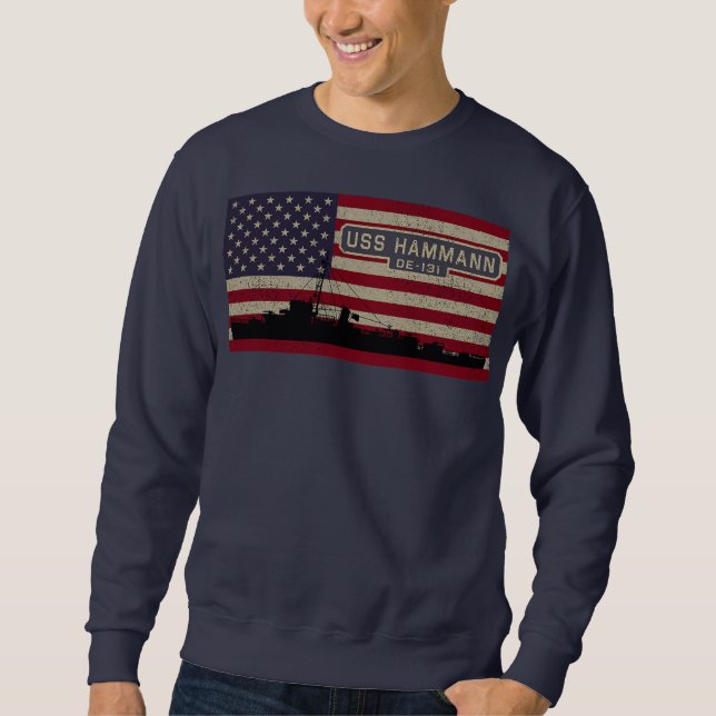 USS Hammann DE 131 WW2 Ship American Flag  Sweatshirt (Front)