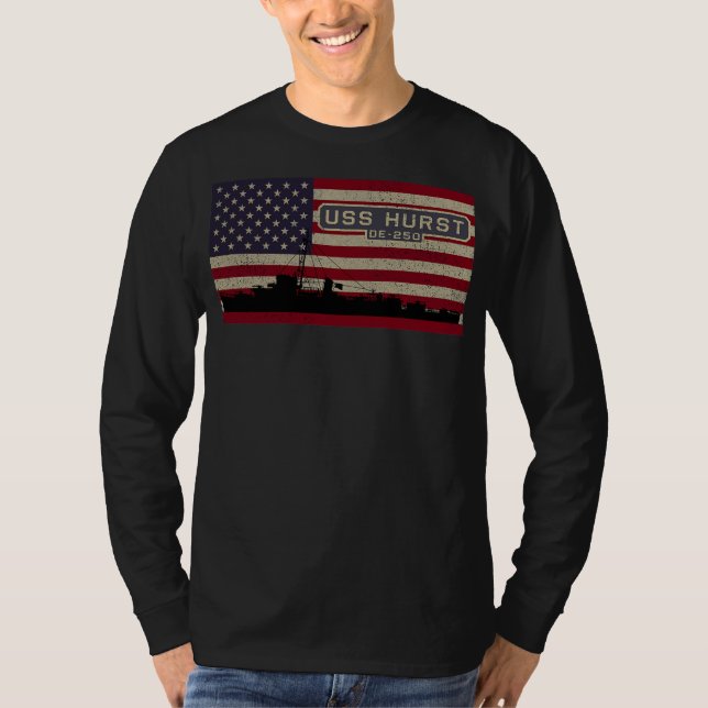 USS Hurst DE 250 WW2 Ship American Flag  T-Shirt (Front)