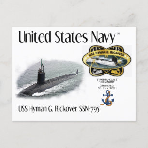 USS HYMAN G. RICKOVER SSN-795 SUBMARINE a POSTCARD