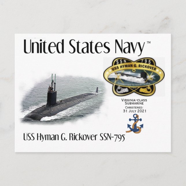 USS HYMAN G. RICKOVER SSN-795 SUBMARINE a POSTCARD (Front)