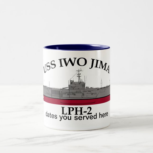 USS Iwo Jima, LPH-2, customisable dates served Two-Tone Coffee Mug (Center)