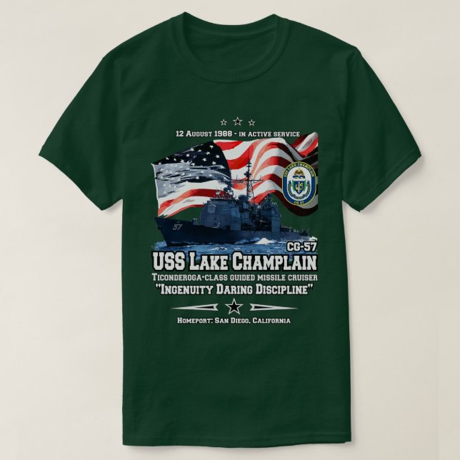 USS Lake Champlain CG57 Cruiser T-Shirt (Design Front)