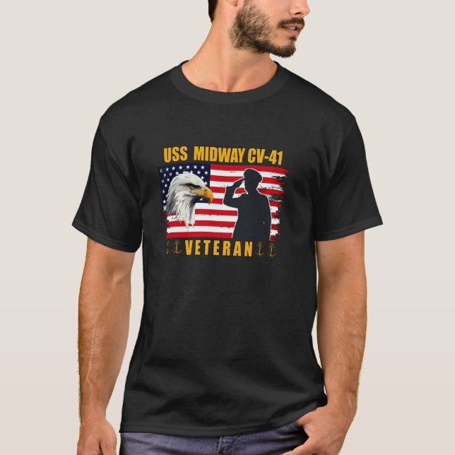 USS Midway Aircraft Carrier Veterans Day Father Gr T-Shirt (Front)