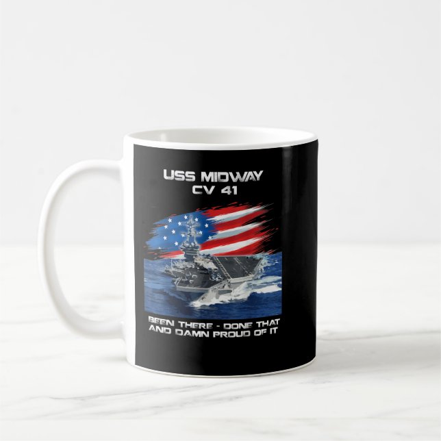 USS Midway CV 41 Aircraft Carrier Veteran USA Flag Coffee Mug (Left)