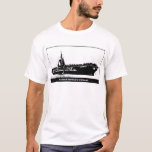 USS MIDWAY CVB-41, Navy Ship T-Shirt<br><div class="desc">USS MIDWAY CVB-4,  custom artowork derived from a public domain photo,  c. 1946-47.   A striking black & white posterised image of the ship at sea,  surrounded by a border,  and the name underneath.  Great gift for Navy veterans,  WWII history buffs,  and ship lovers.</div>
