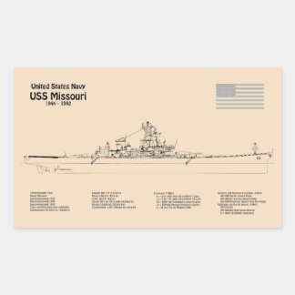 USS Missouri - Ship Blueprint Plans SD Rectangular Sticker