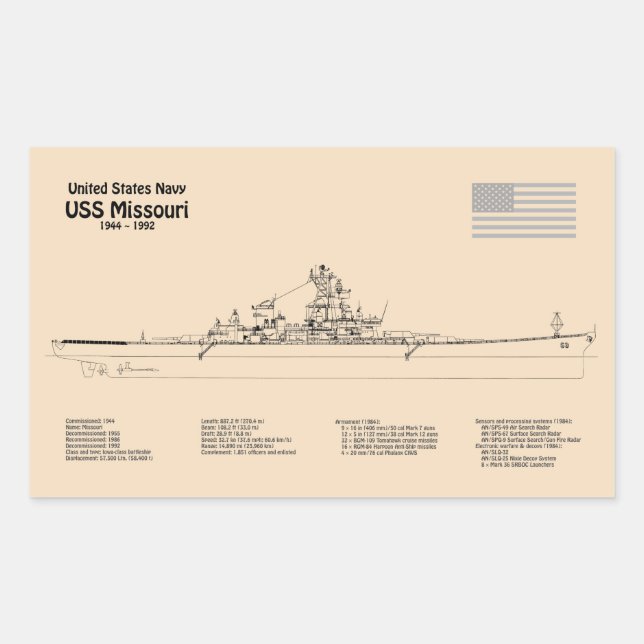 USS Missouri - Ship Blueprint Plans SD Rectangular Sticker (Front)