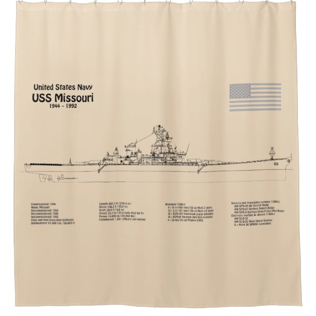 USS Missouri - Ship Blueprint Plans SD Shower Curtain (Front)