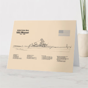 USS Missouri - Ship Blueprint Plans SD Thank You Card