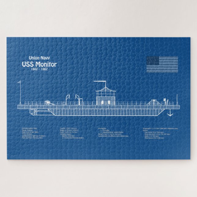 USS Monitor - Ship Blueprint Plans ABD Jigsaw Puzzle (Horizontal)