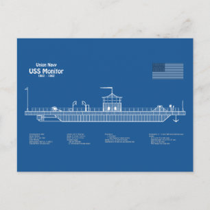 USS Monitor - Ship Blueprint Plans ABD Postcard