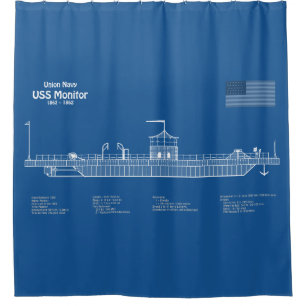 USS Monitor - Ship Blueprint Plans ABD Shower Curtain