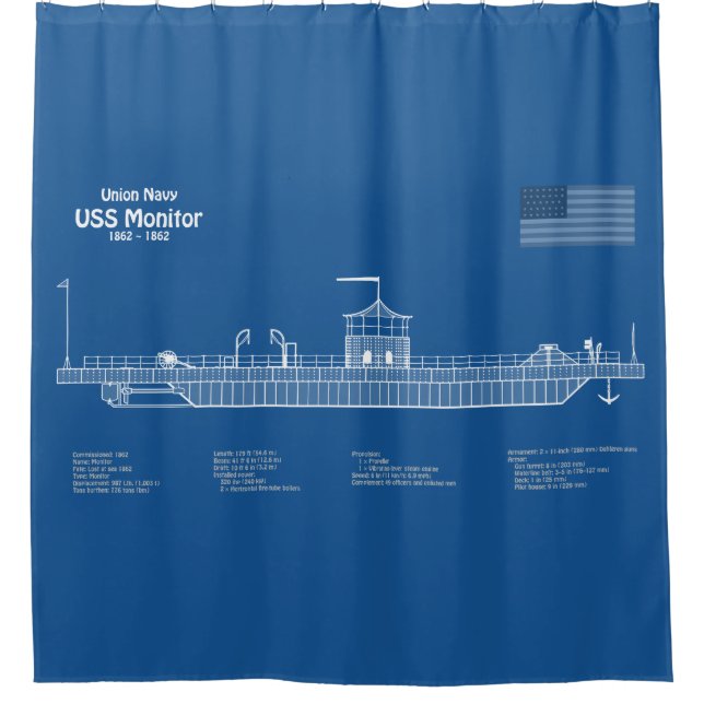 USS Monitor - Ship Blueprint Plans ABD Shower Curtain (Front)