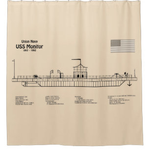 USS Monitor - Ship Blueprint Plans SD Shower Curtain