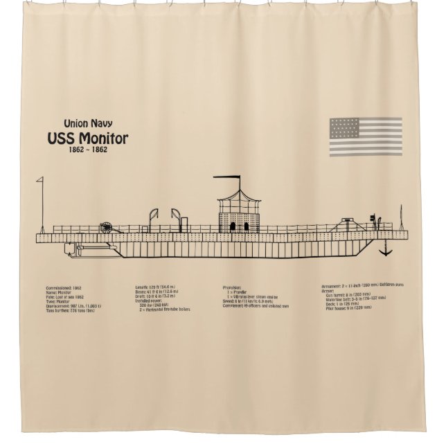 USS Monitor - Ship Blueprint Plans SD Shower Curtain (Front)