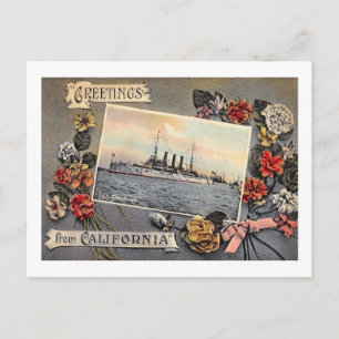 USS New Jersey, Greetings from California Vintage Postcard