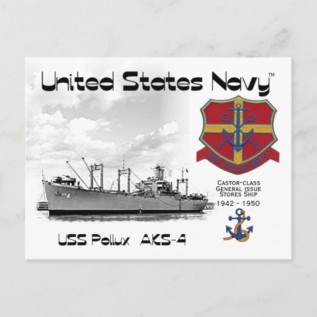 USS POLLUX AKS-4 GENERAL ISSUE STORES SHIP      POSTCARD (Front)