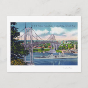 USS Portland Passing Under St. John's Bridge Postcard