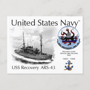 USS RECOVERY ARS-43 RESCUE AND SALVAGE SHI- POSTC POSTCARD