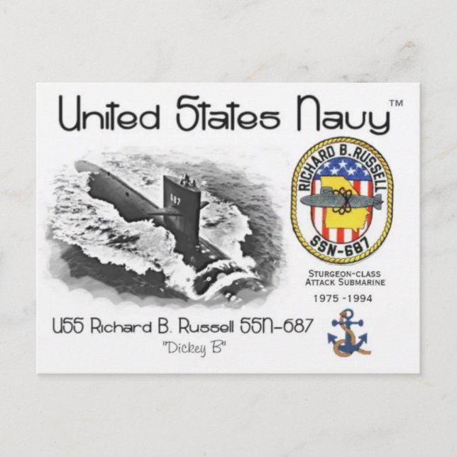 USS RICHARD B. RUSSELL SSN-687 SUBMARINE  Postcard (Front)