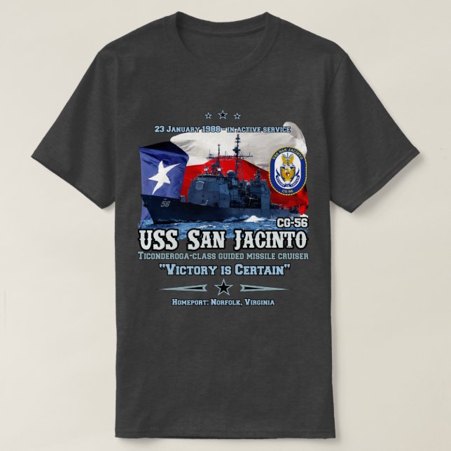 USS San Jacinto CG56 Texas pride T-Shirt (Design Front)