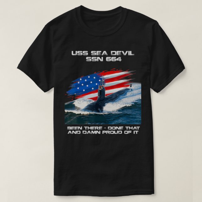 USS Sea Devil SSN664 American Flag Submarine Veter T-Shirt (Design Front)