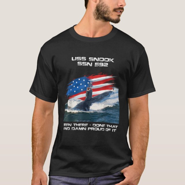 USS Snook SSN 592 American Flag Submarine Veteran  T-Shirt (Front)